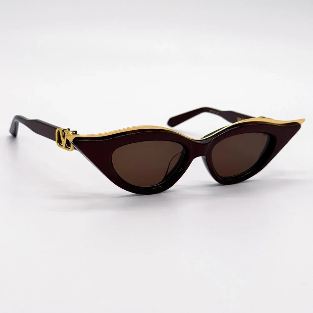 NEW VALENTINO V-GOLDCUT VLS-114B BORDEAUX WOMEN CAT EYE SUNGLASSES VALENTINO